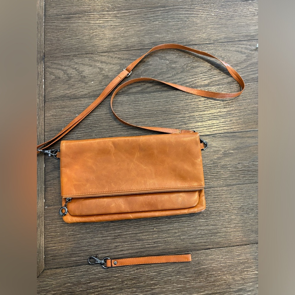 Tan leather cross body purse